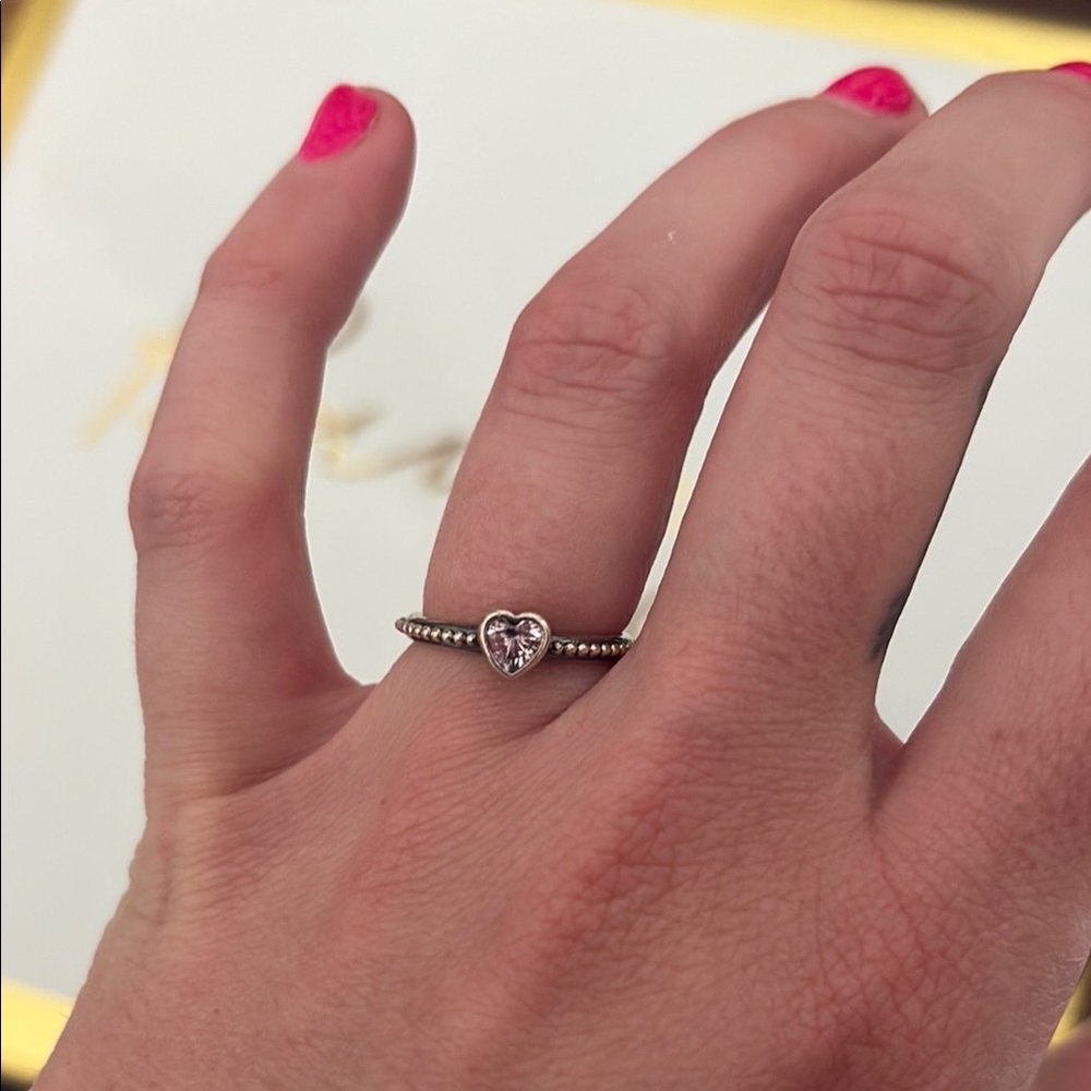 Pandora Beaded Silver Heart Ring